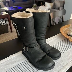 Ugh black leather moto boots size 10 US women’s